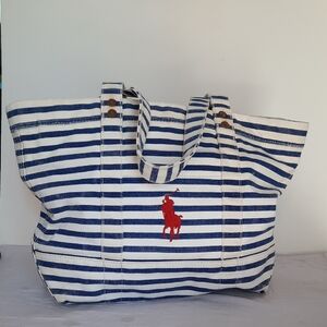 Polo Ralph Lauren Navy and White Striped Tote